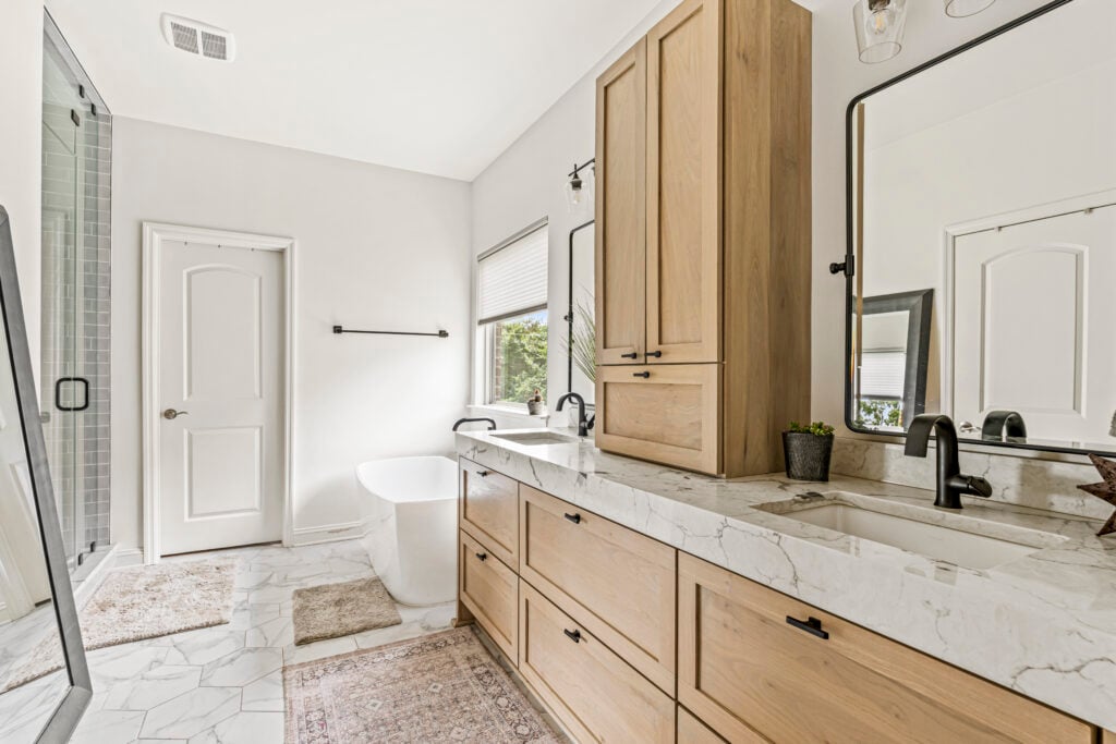a bathroom with a sink and a tub